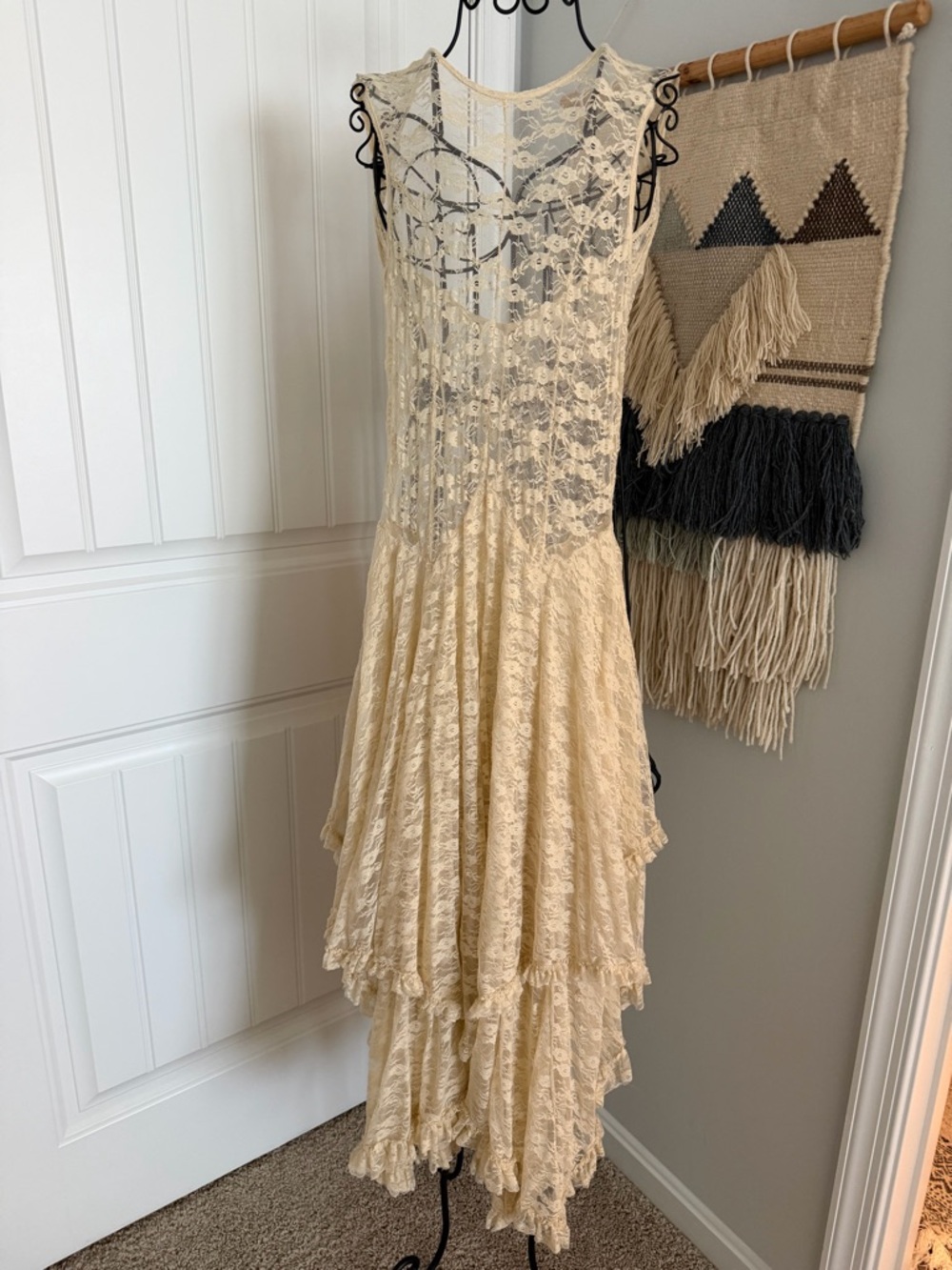 Free People Intimately Cream Lace High-Low Midi Dress